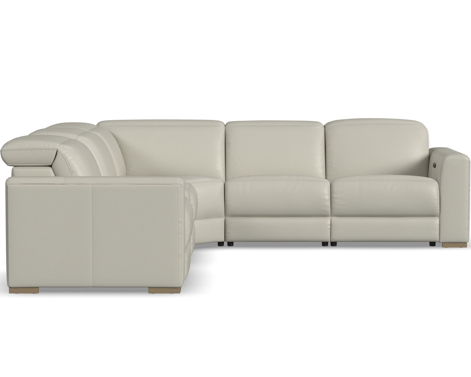 Aurora Leather Power Headrest Power Reclining Sectional (+2 colors) 749-11 - In stock - Layout D: Five Piece Reclining Sectional 121" x 121"