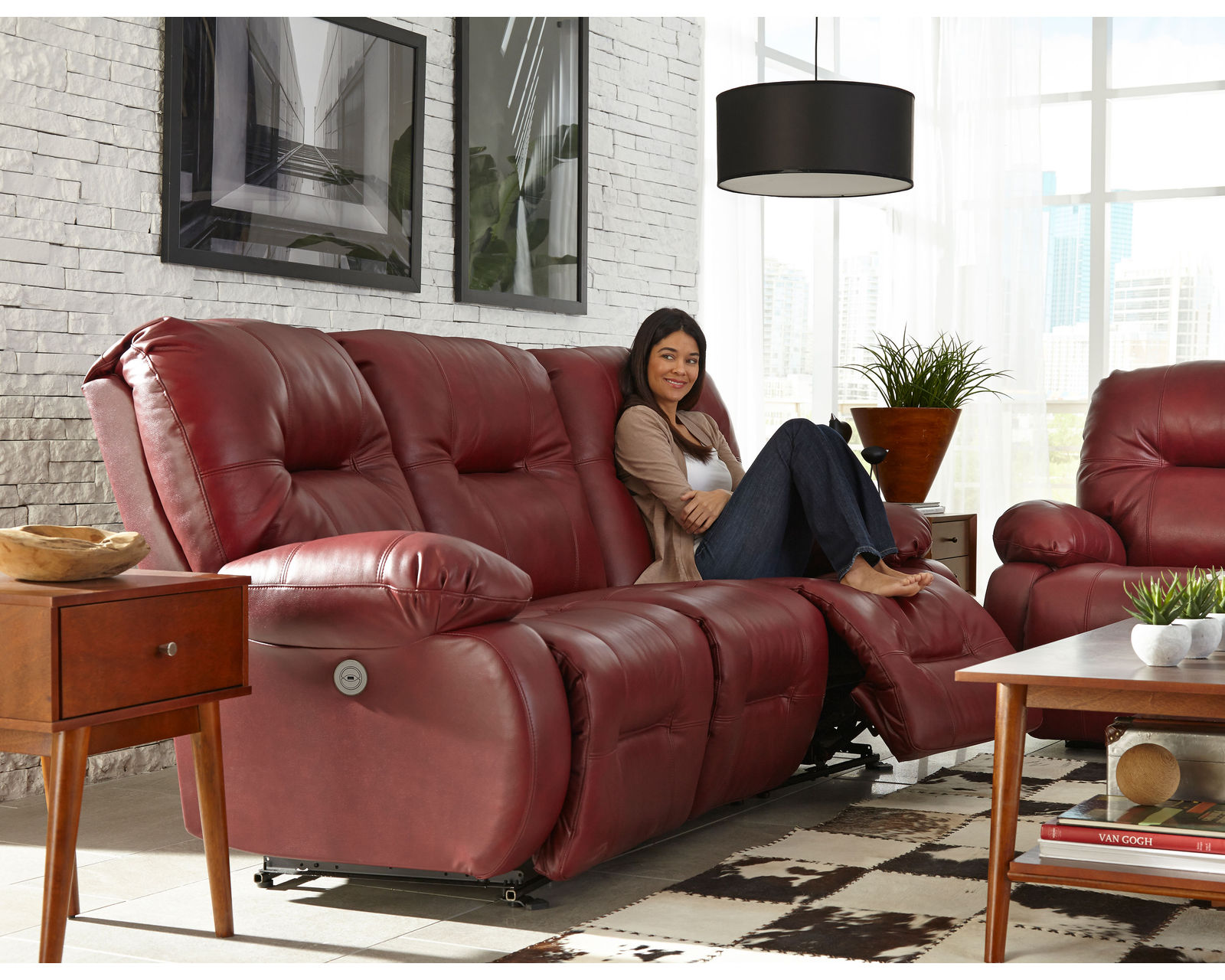 Brinley Double Reclining Leather Console Loveseat (+30 leathers) - Brinley Double Reclining Leather Sofa