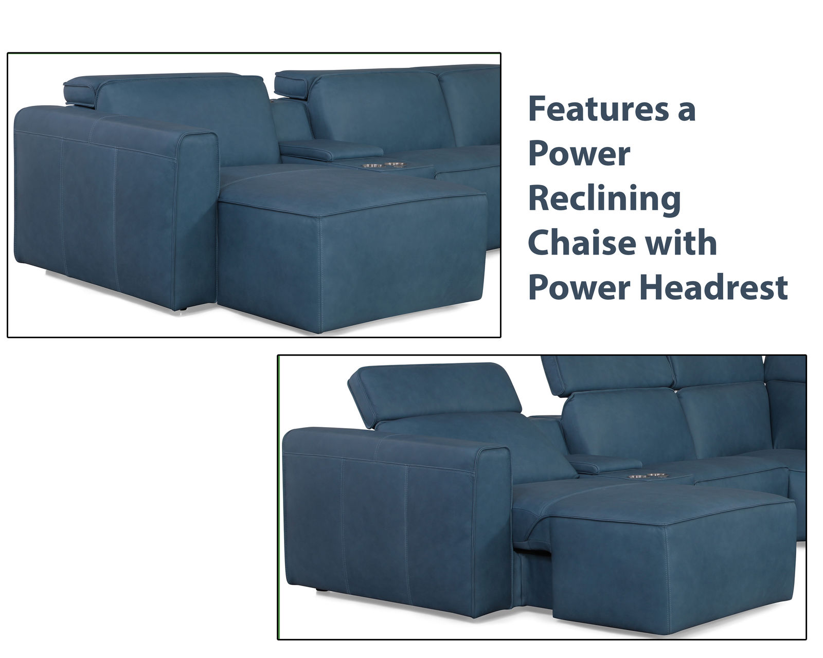 Colton 44007 Power Headrest Power Reclining Sectional (+100 leathers) - Features a power reclining chaise with power headrest