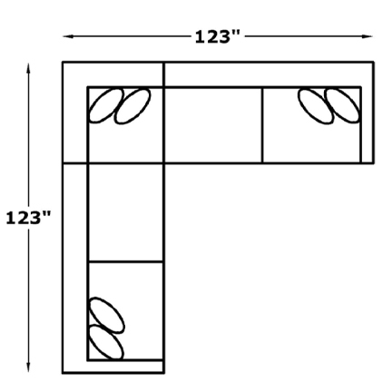 Layout E: Three Piece Sectional 123" x 123"