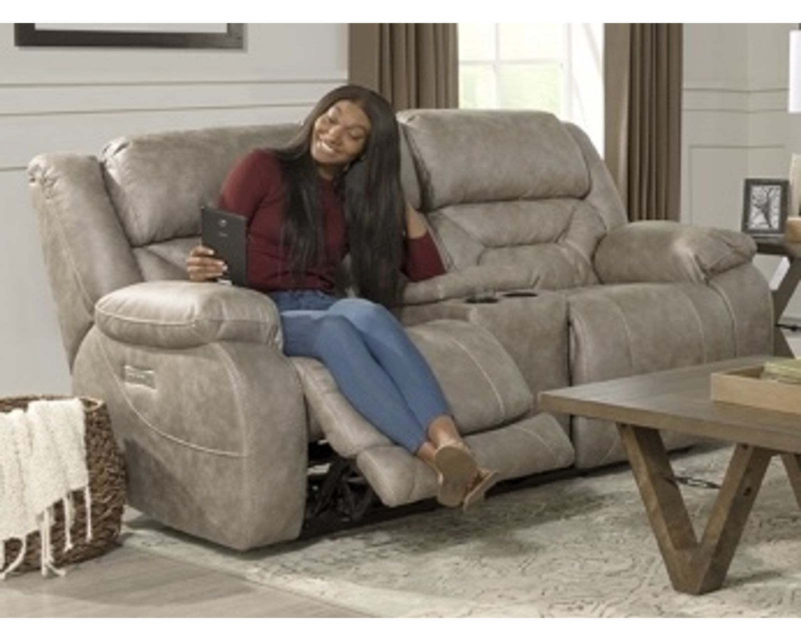 Oakley 89" Zero Gravity Triple Power Reclining Sofa Tan (In stock) - Oakley Zero Gravity Triple Power Reclining Console Loveseat