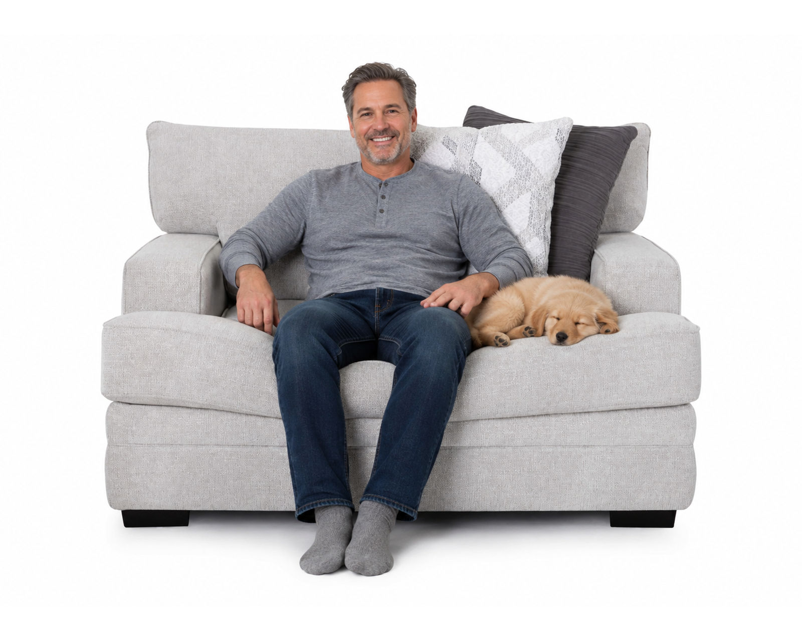 Stella 101.5" Extra Wide Sofa (Designer Style. Extra-Wide Comfort. Made for Everyday Living) - Shown in a Luxurious Polyester Fabric Called Pepper