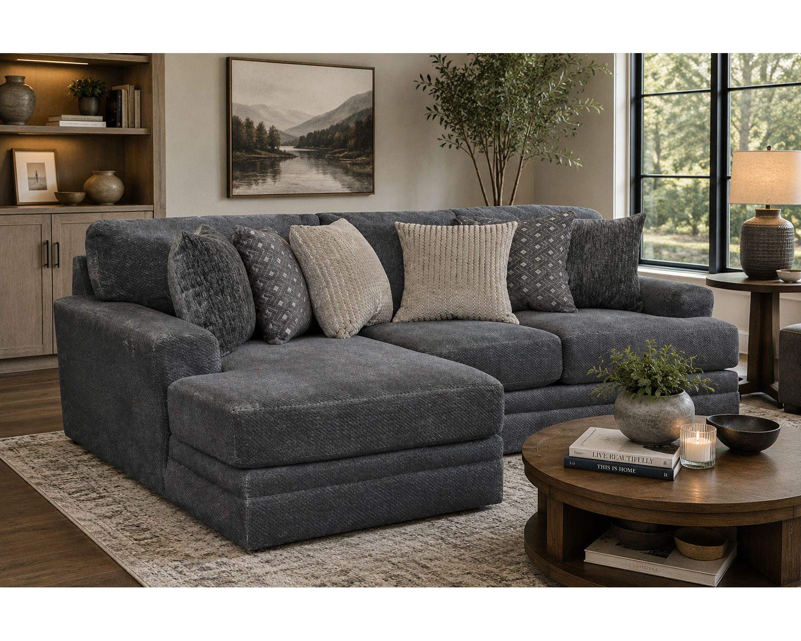 Mammoth Sectional (15 Pieces Available) 2 colors - includes all pillows - Layout E: Three Piece Sectional 67" x 120"