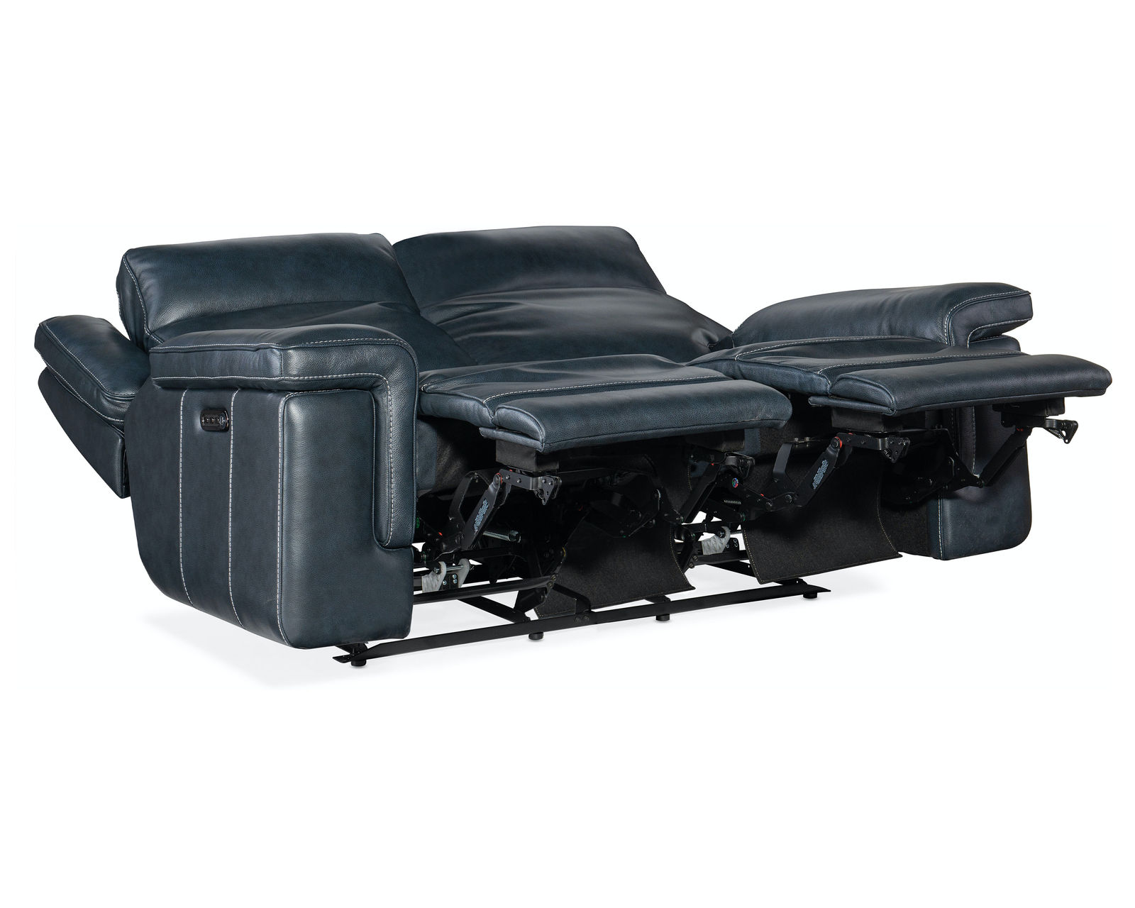 Montel Lay Flat Leather Power Sofa with Power Headrest & Lumbar (Cobalt) In stock - Montel Lay Flat Power Loveseat with Power Headrest & Lumbar