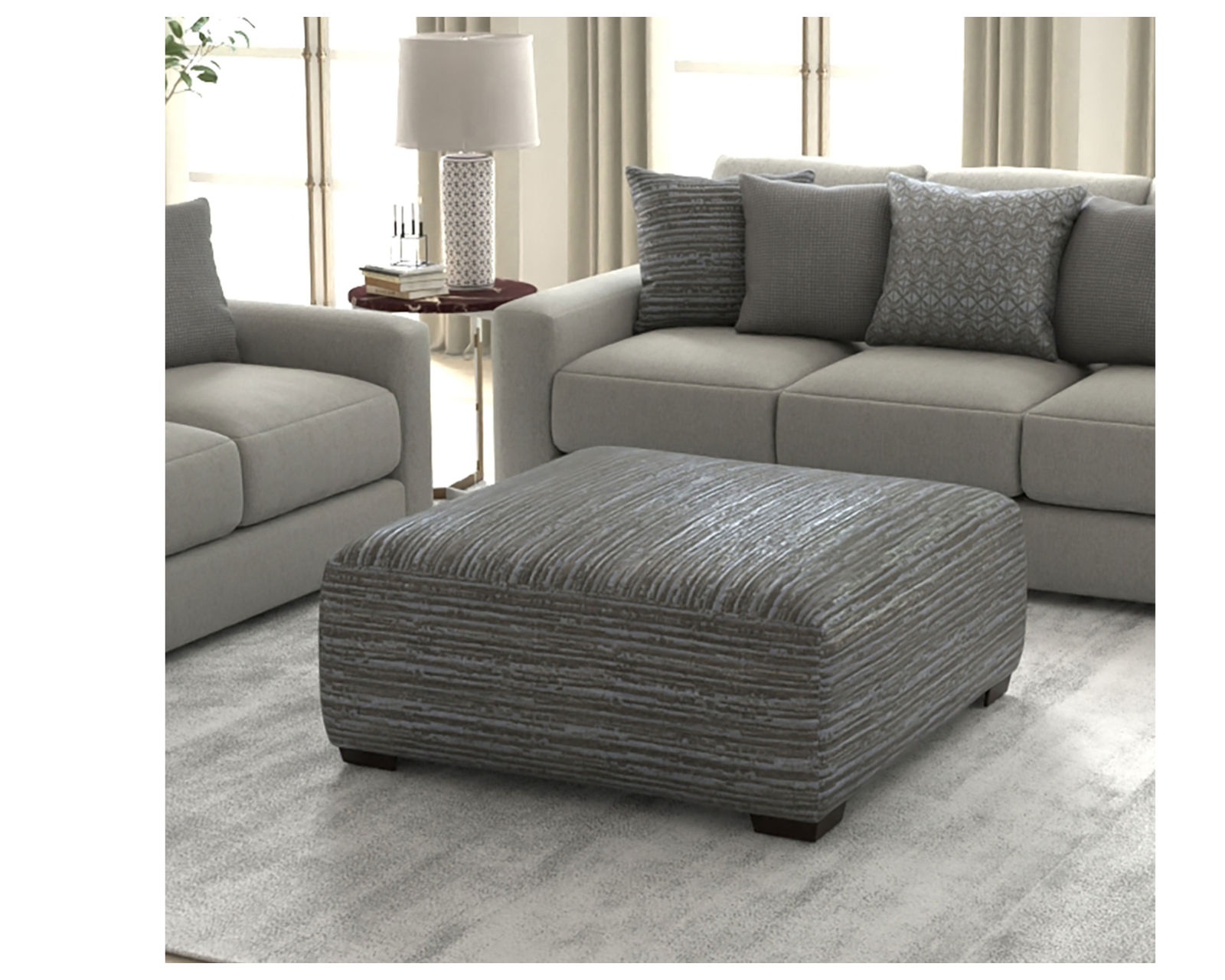 Hyde Park 94" Stationary Sofa (2 colors) includes pillows - Hyde Park Square Cocktail Ottoman in Pewter