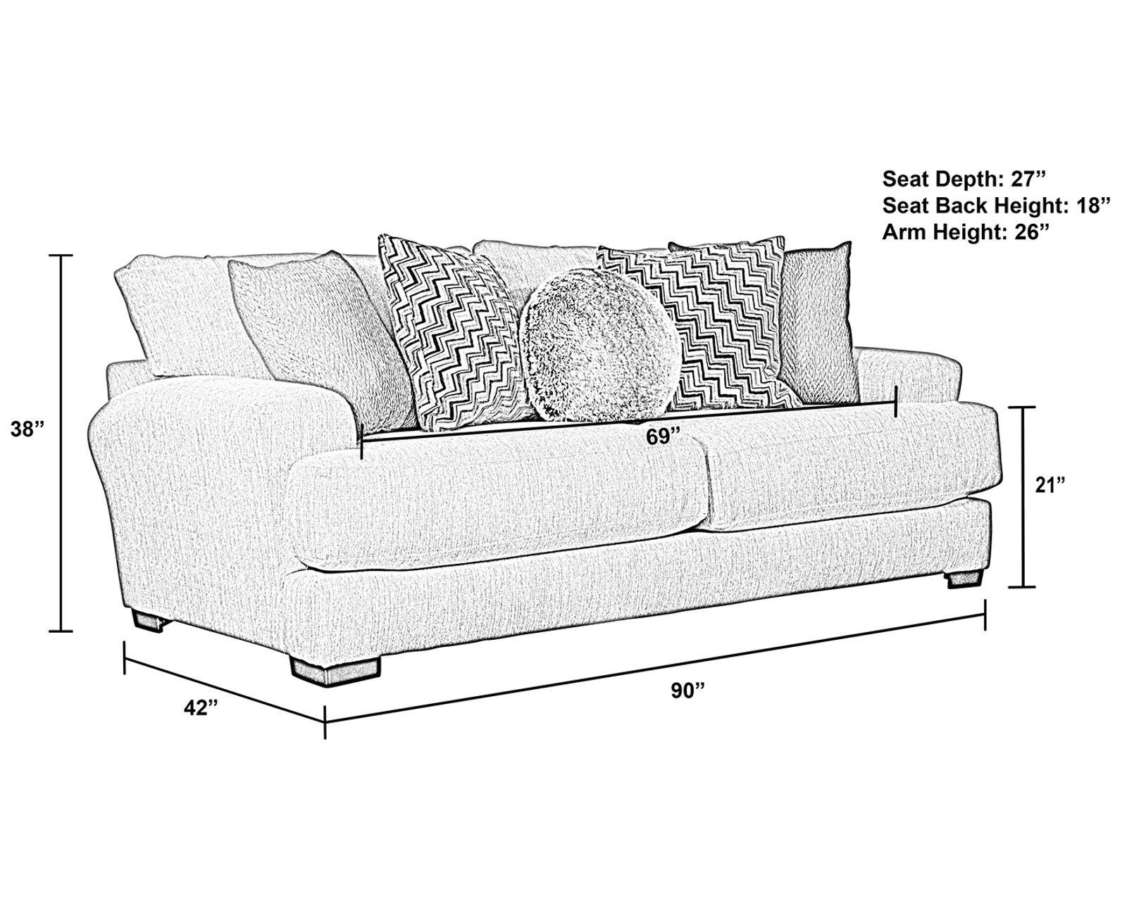 Ava 90" Sofa  (Includes Pillows) - 2 colors - USB charging