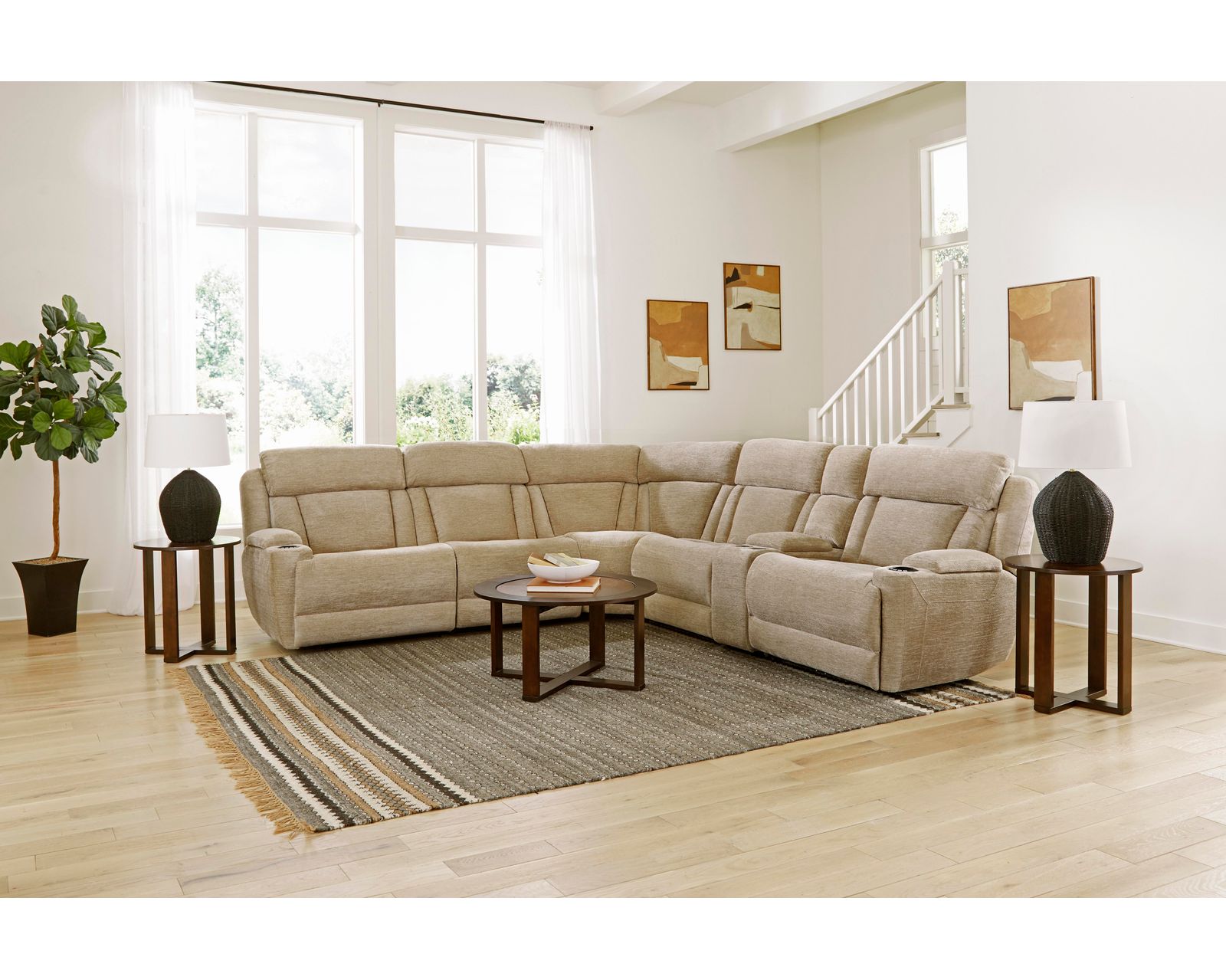 Dalton 6 Piece Power Reclining Sectional Fawn (In stock - Fast shipping) - Layout B:  Six Piece Reclining Sectional 116" x 129"
