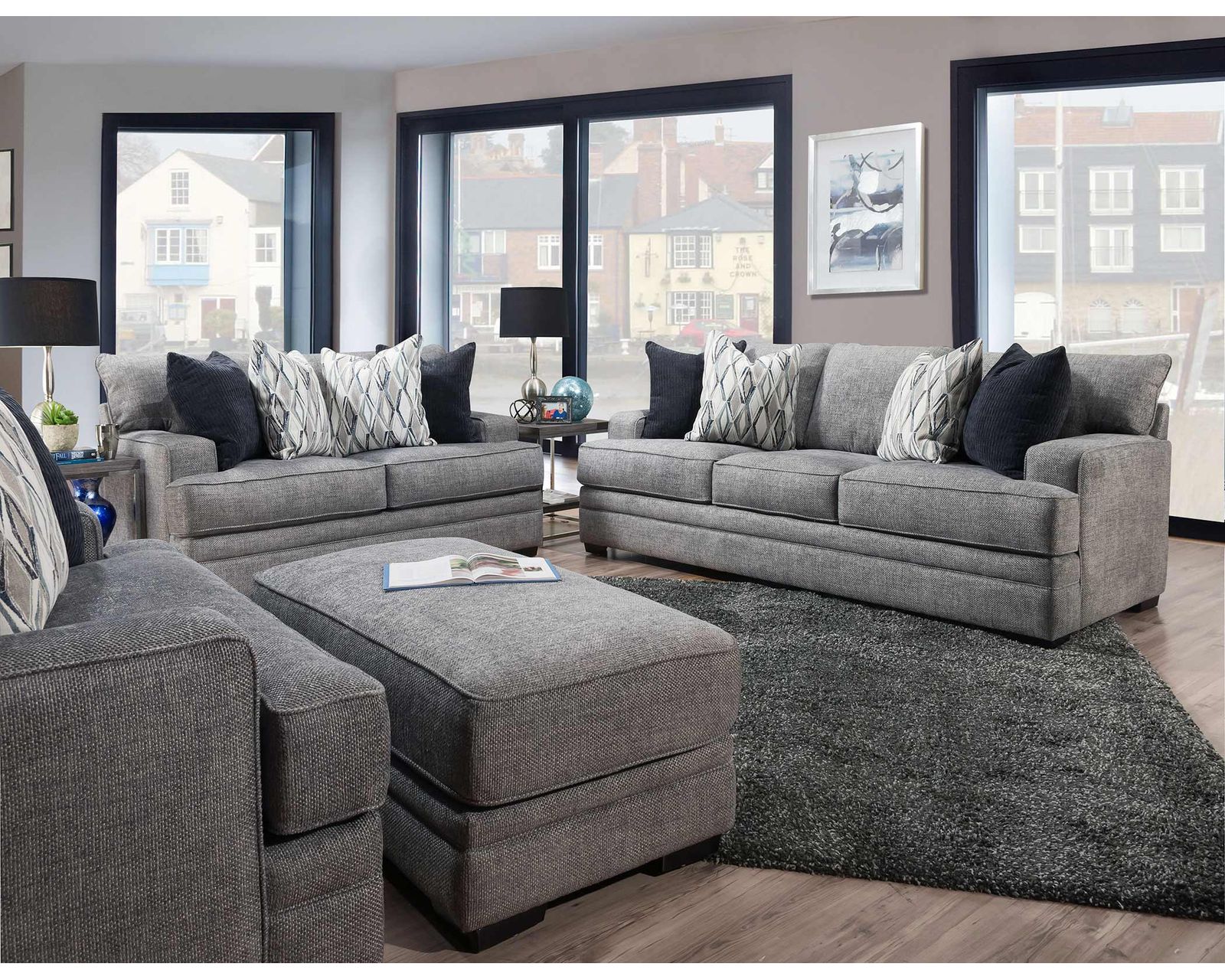 Juno 101" Extra Wide Sofa (Best-Selling Style. Extra-Wide 101") - Shown in a Durable Long Wearing Polyester Fabric Denim