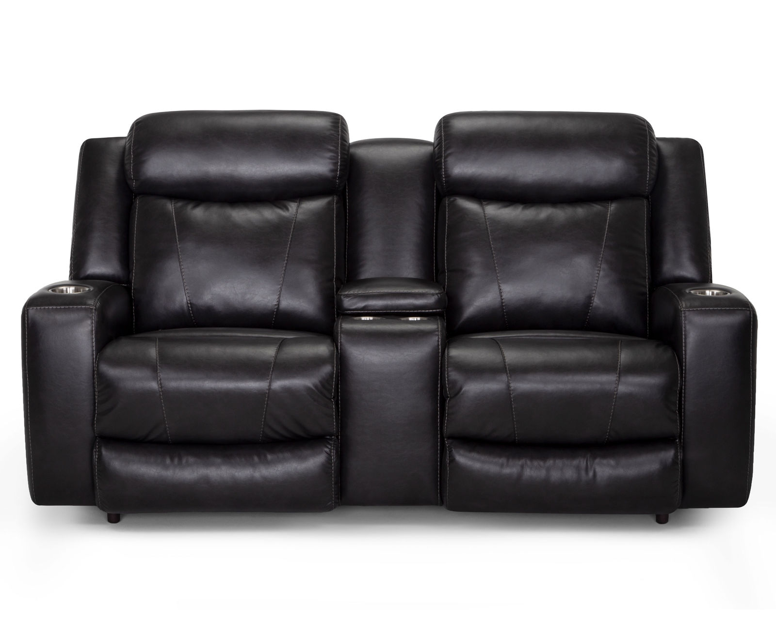 Carver 91" Power Headrest Power Reclining Sofa w/ Dropdown Table (Faux leather) - Carver Power Headrest Power Reclining Console Loveseat  in Slate