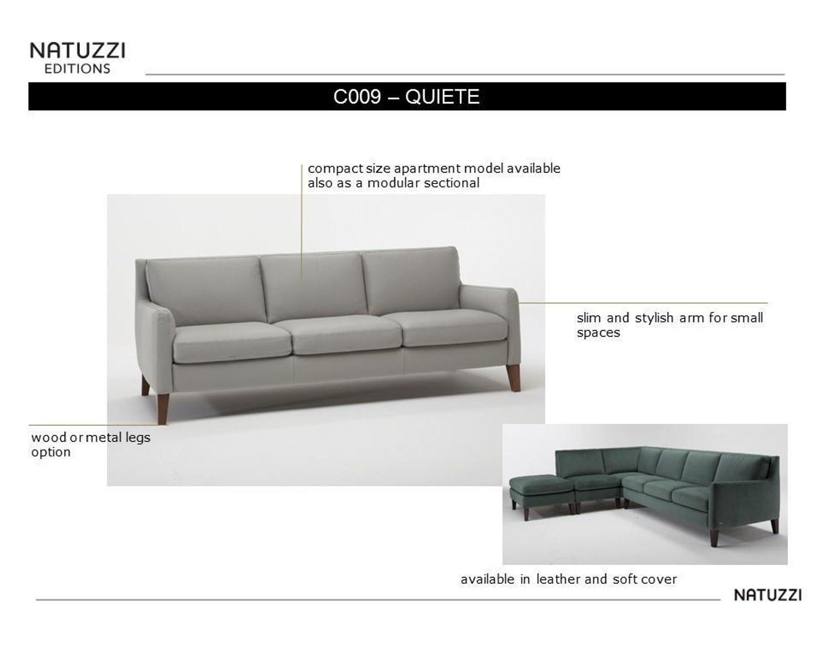 Quiete C009 Sofa (76" or 86") +40 fabrics