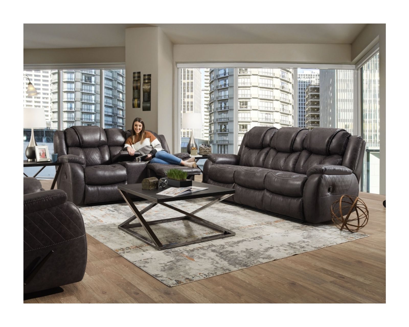 Rayna 88" Double Reclining Sofa Grey (In stock) - Rayna 88" Double Reclining Sofa Grey (In stock)