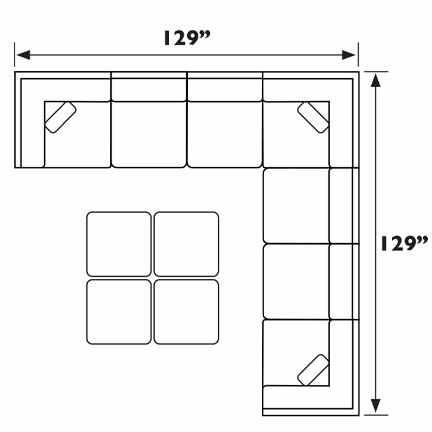 Layout H: Seven Piece Sectional 129" x 129" (Ottomans Additional)