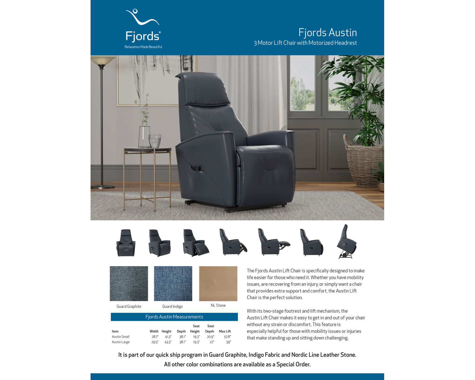 Austin Fabric Power Lift Reclining Chair Graphite (330 lbs.) In stock - fast shipping 