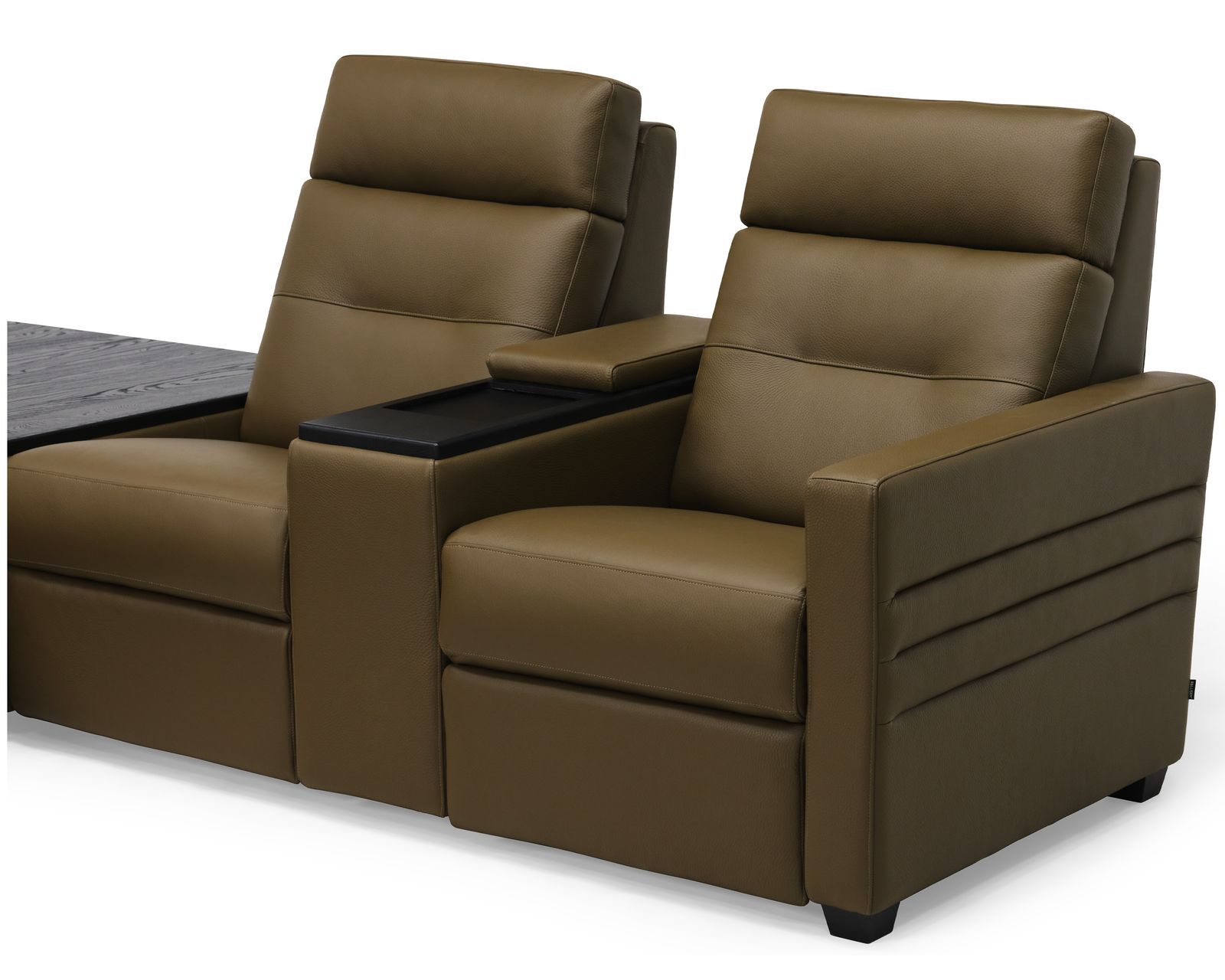 Reece 40109 Triple Power Reclining Sectional (+100 leathers) - Reece Entertainment Console with Storage (two wood finishes)