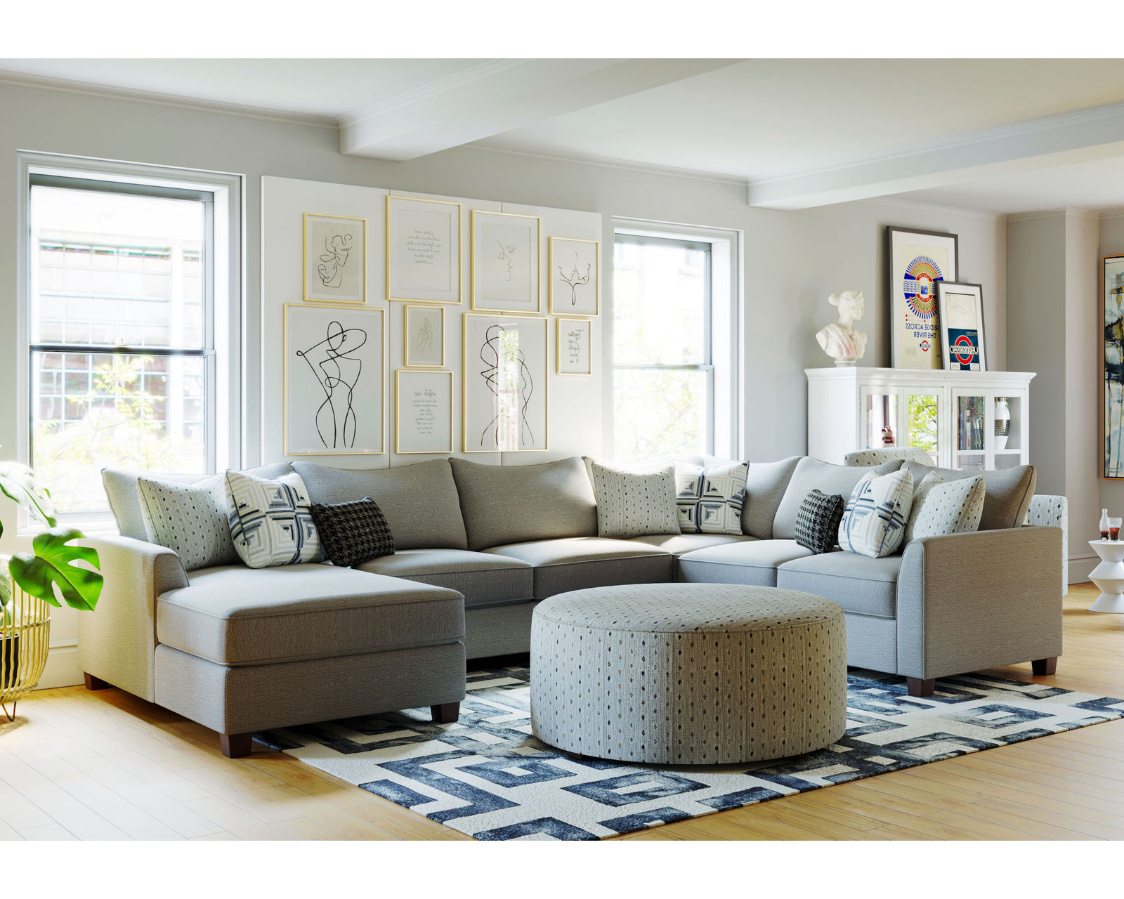 Palm Beach Five Piece Iron Chaise Sectional (includes pillows) performance fabric - 141" x 114"