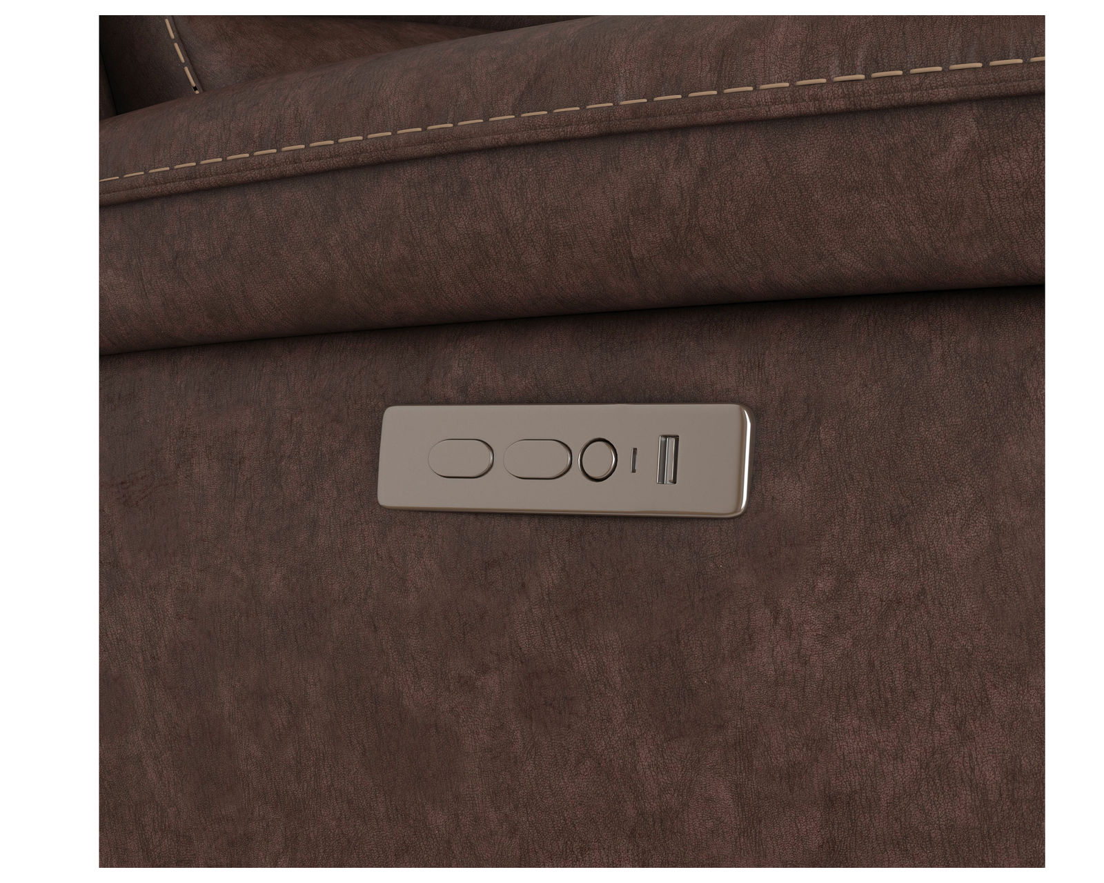 Beau 1011 Power Headrest Power Reclining Console Loveseat (Chocolate faux leather fabric) in stock - Independent buttons control power recline and power headrest