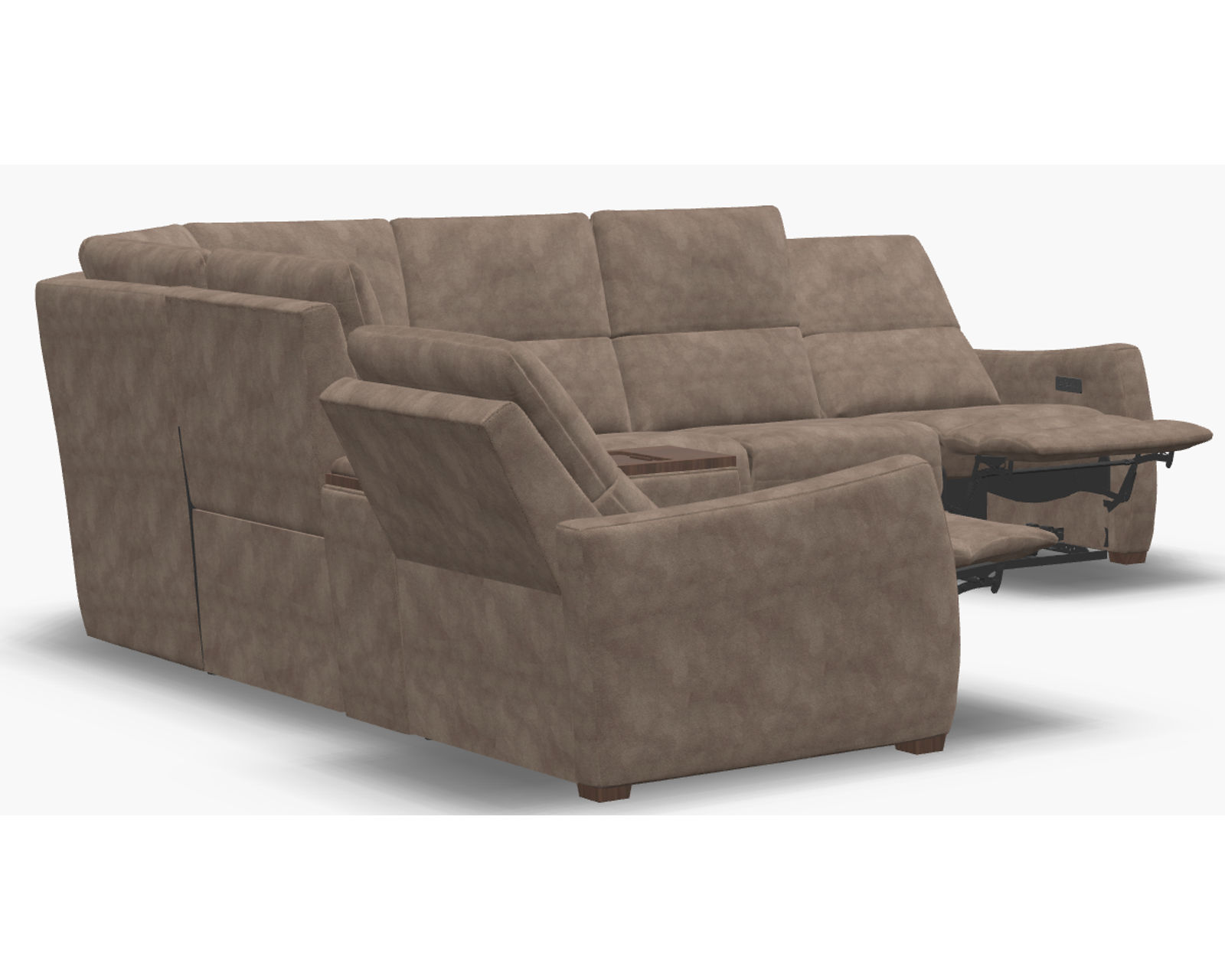 Luna 40110 Triple Power Reclining Sectional (+50 fabrics) - Layout D: Four Piece Reclining Sectional (2 recliners) 111" x 123"