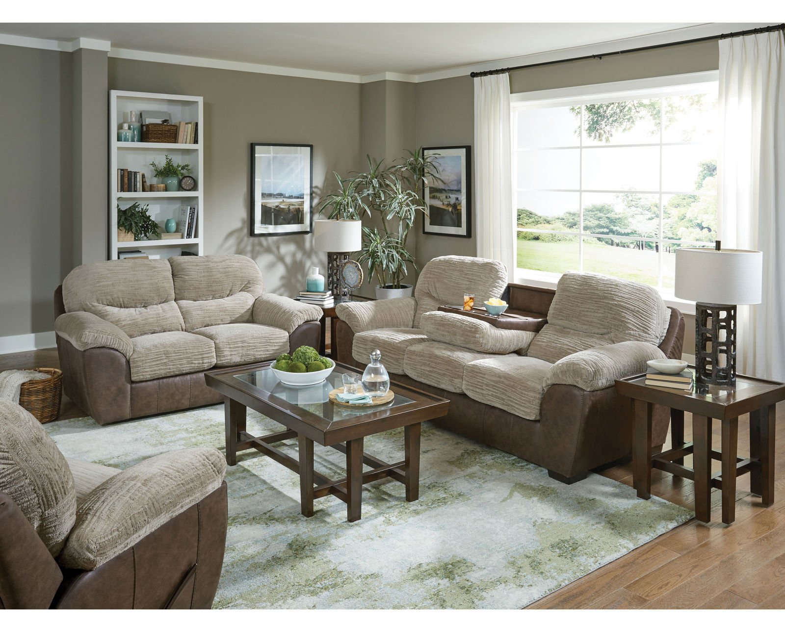 McMahon 96" Sofa with Drop Down Table (two tone polyester fabric) - Jackson McMahon 96" Sofa with Drop Down Table