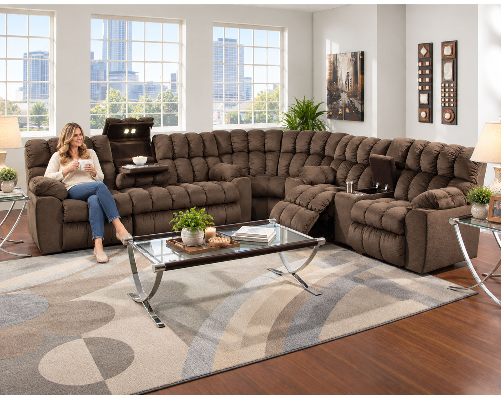 Brayden 440 Three-Piece Reclining Sectional with Dropdown Table - Lights and Much More - Relax Deeper. Recline Better.