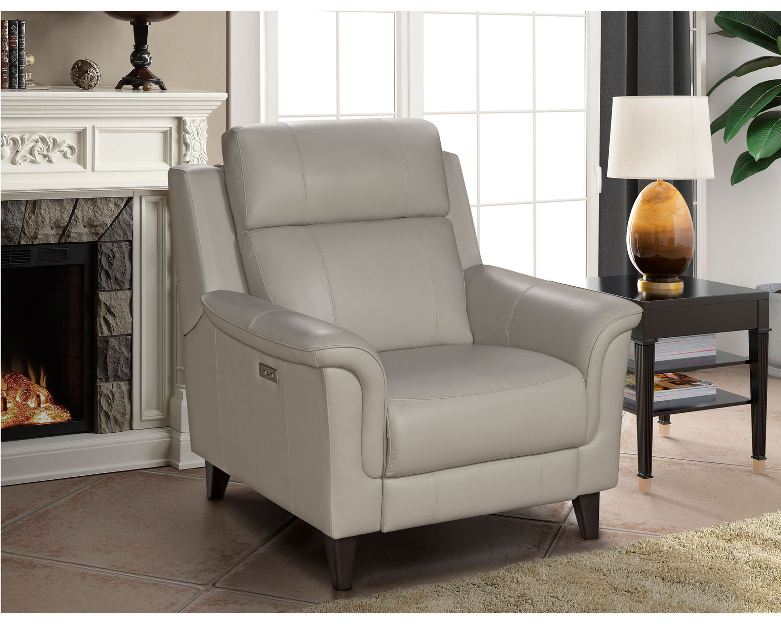 Kester Leather Power Headrest Power Recliner (Cream) In stock - All leather everywhere your body touches