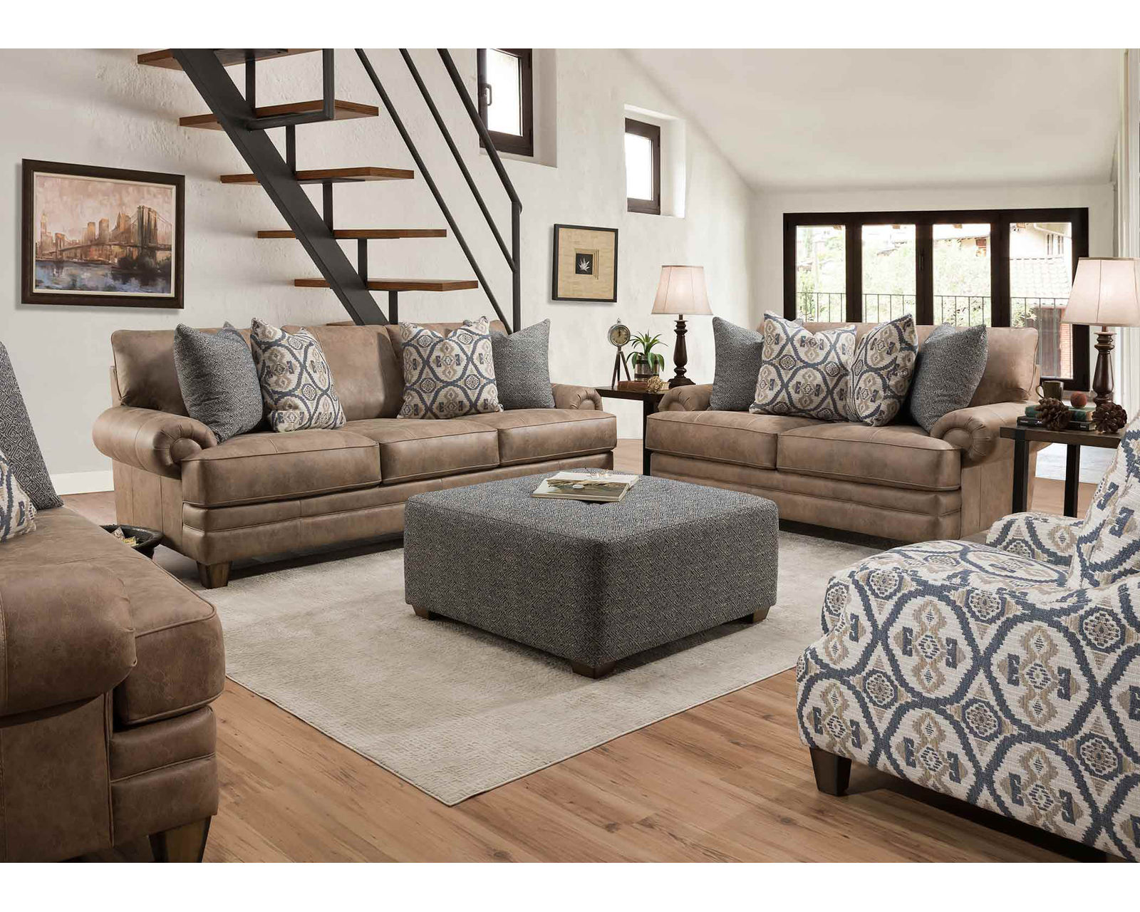 Sicily 101" Wide Sofa (The Look of Worn Leather. The Softness of Fabric) - A Designer Room. A Comfortable Price.