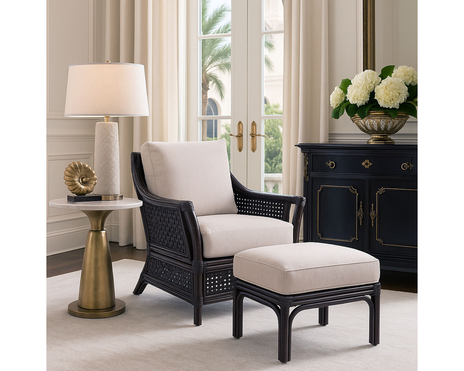 Boca 78" Rattan Sofa Blue (+28 finishes +69 fabrics) - Boca Rattan Chair and Ottoman