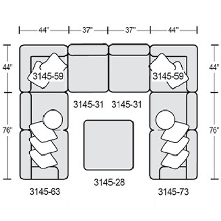 Layout F: Seven Piece Sectional 120" x 162" x 120" (includes ottoman