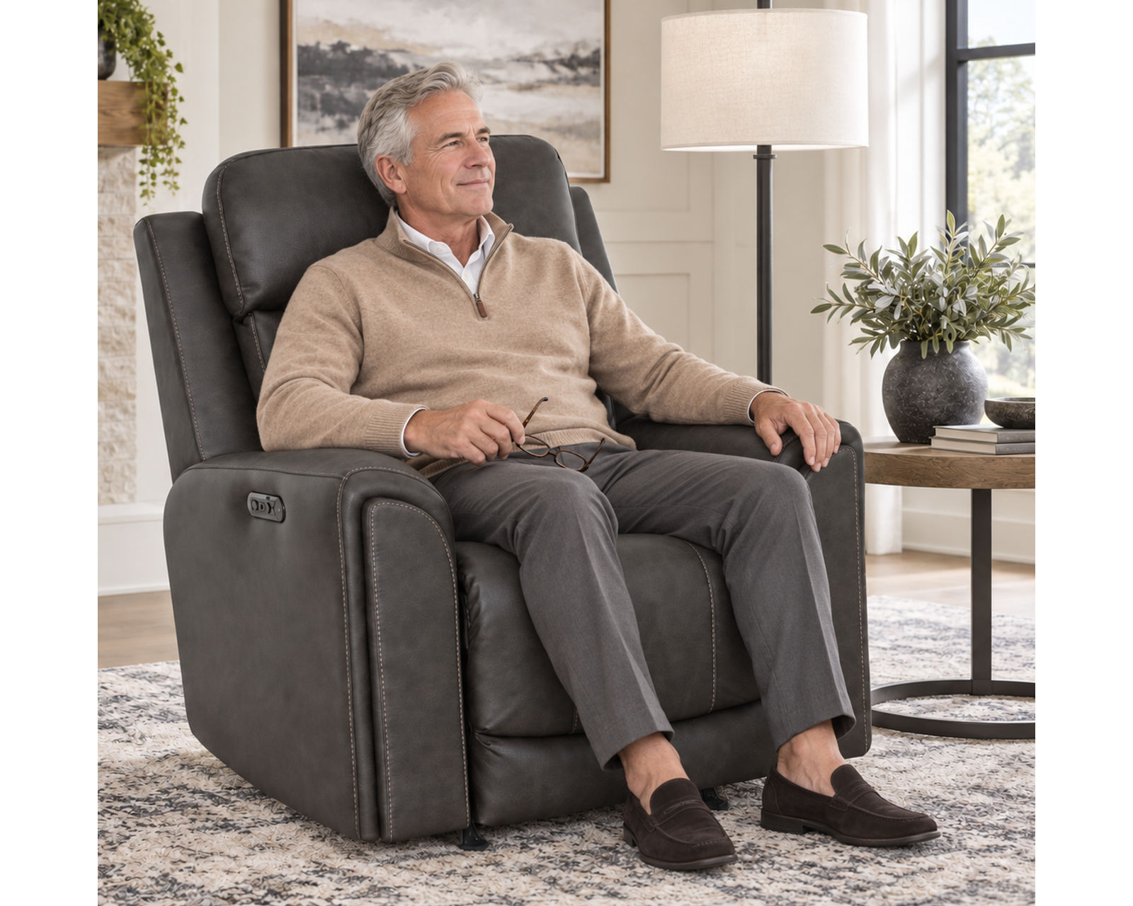 Argent 4730 Power Headrest Rocker Recliner with Neori Air Massage (Deep-Tissue Air Massage. Total Relaxation) 3 colors - Shown in a Durable Long Wearing Leather Like Fabric Color Slate