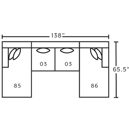 Layout C: Four Piece Sectional 65.5" x 138"