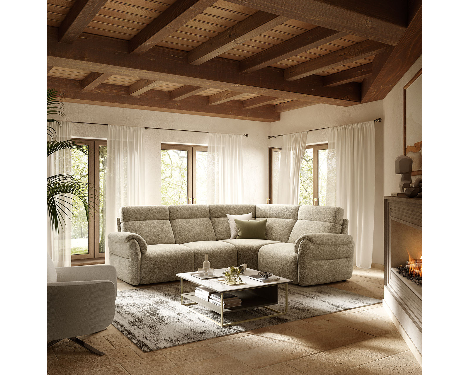 Houston C280 Zero Gravity Power Headrest Power Reclining Sectional (+50 leathers) - Layout D: Four Piece Reclining Sectional 95" x 117" (1 recliner)