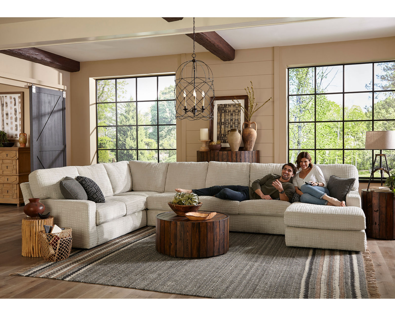 Dovely Stationary Sectional (+139 fabrics) - Layout N: Five Piece Sectional 127" x 129" x 65" (2 USB Chargers)