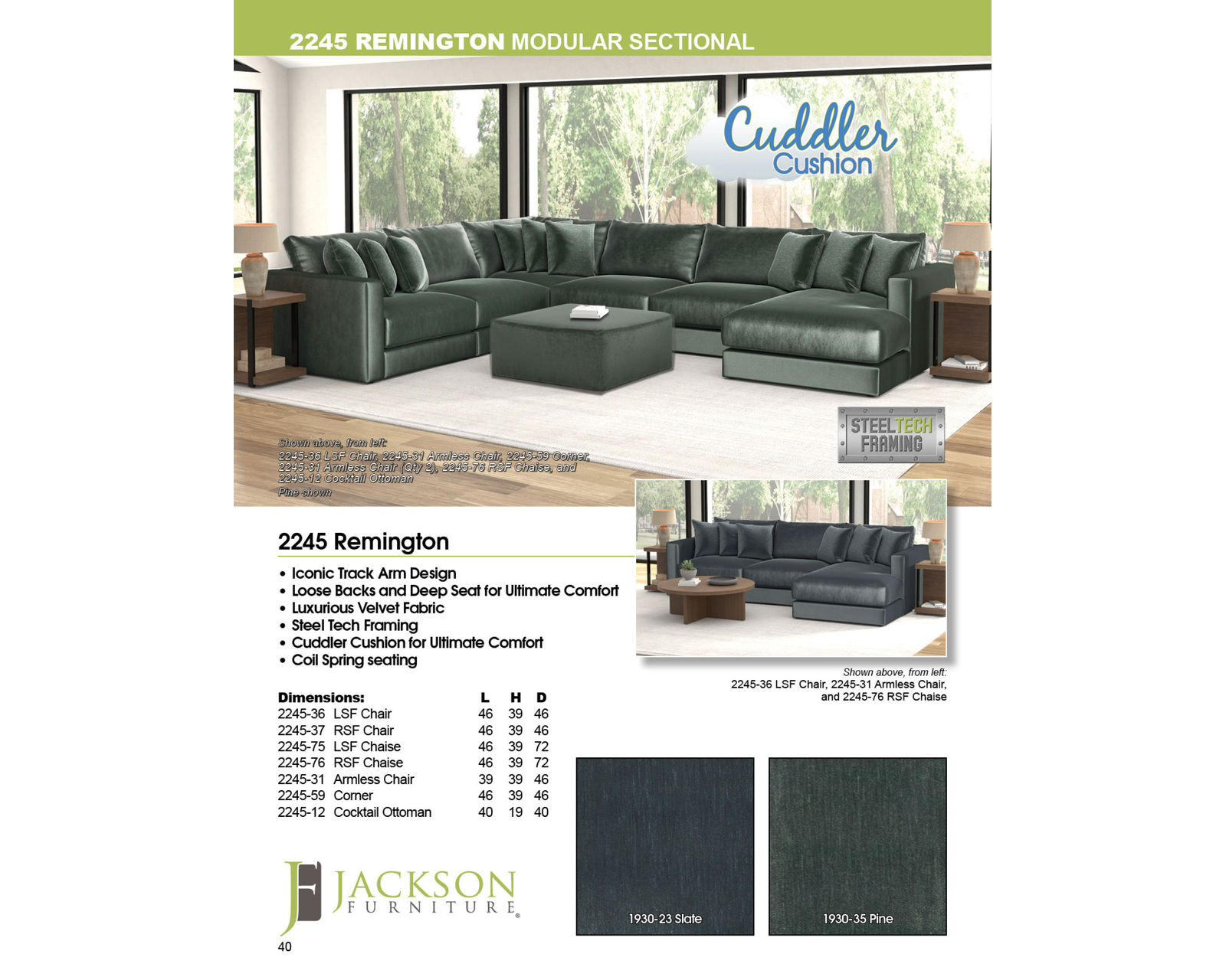 Remington 2245 Stationary Sectional (Includes Pillows) extra wide - Remington 2245 Stationary Sectional