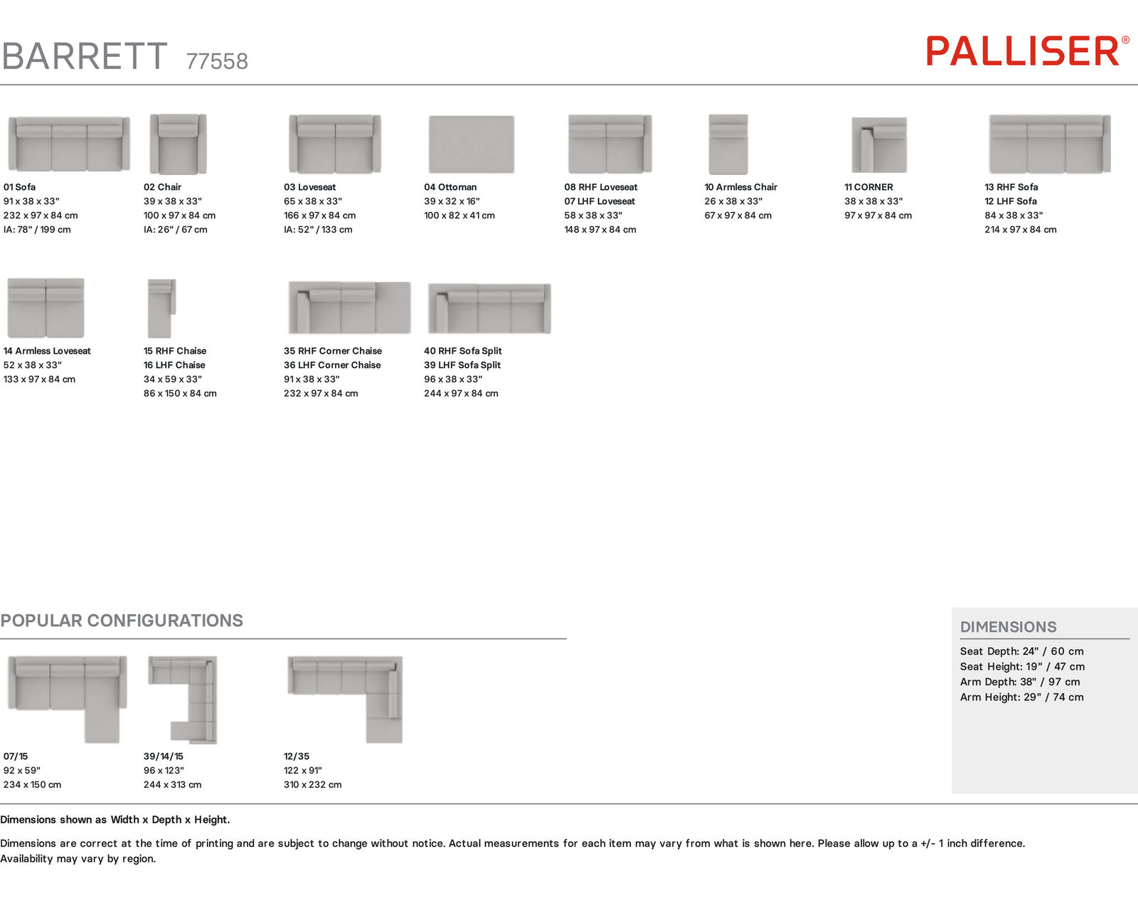 Barrett 77558 Sofa (91") +50 fabrics