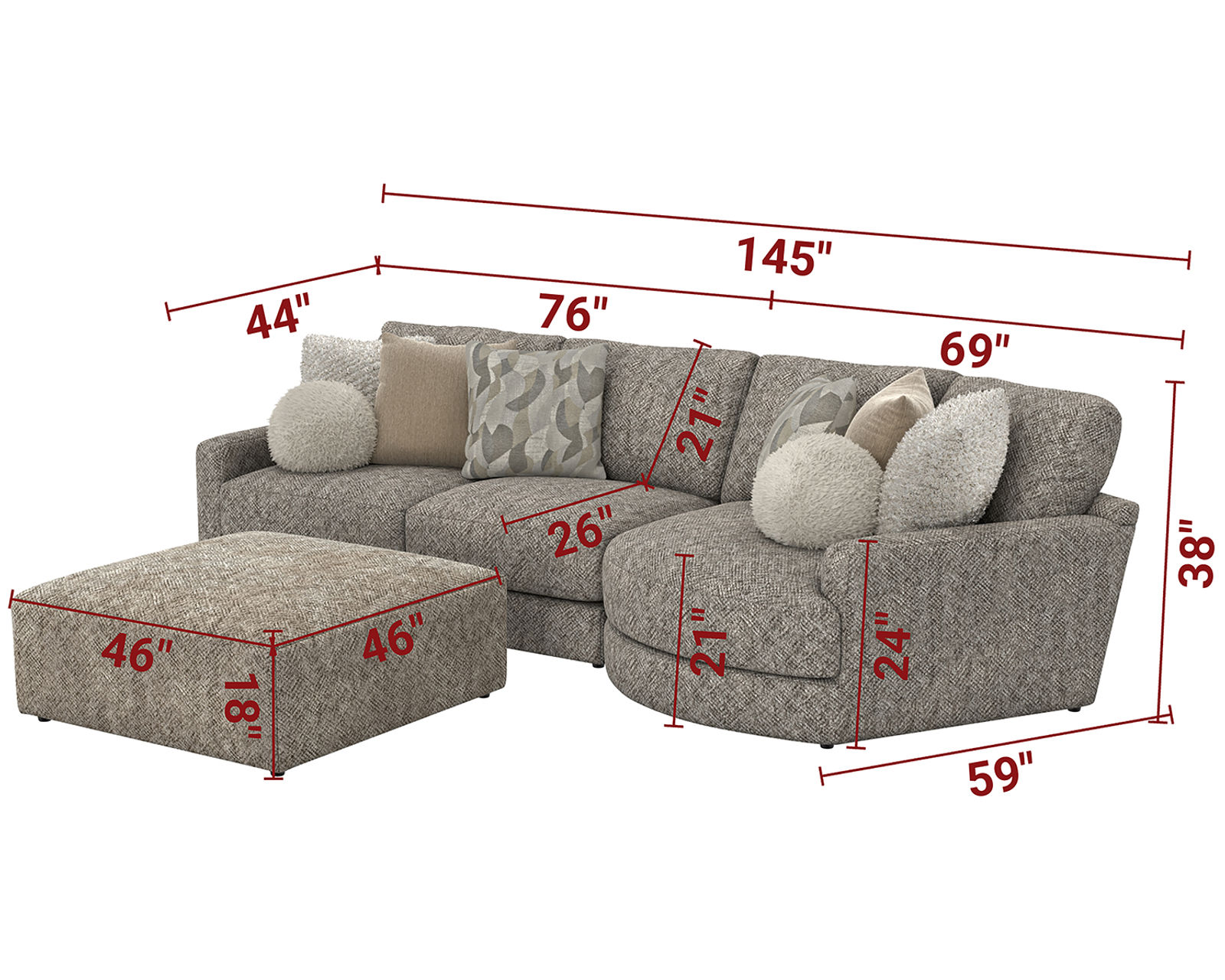 Turner Two Piece Piano Wedge Sofa Sectional (145" wide) includes pillows - Everyday Luxury. Exceptional Value.