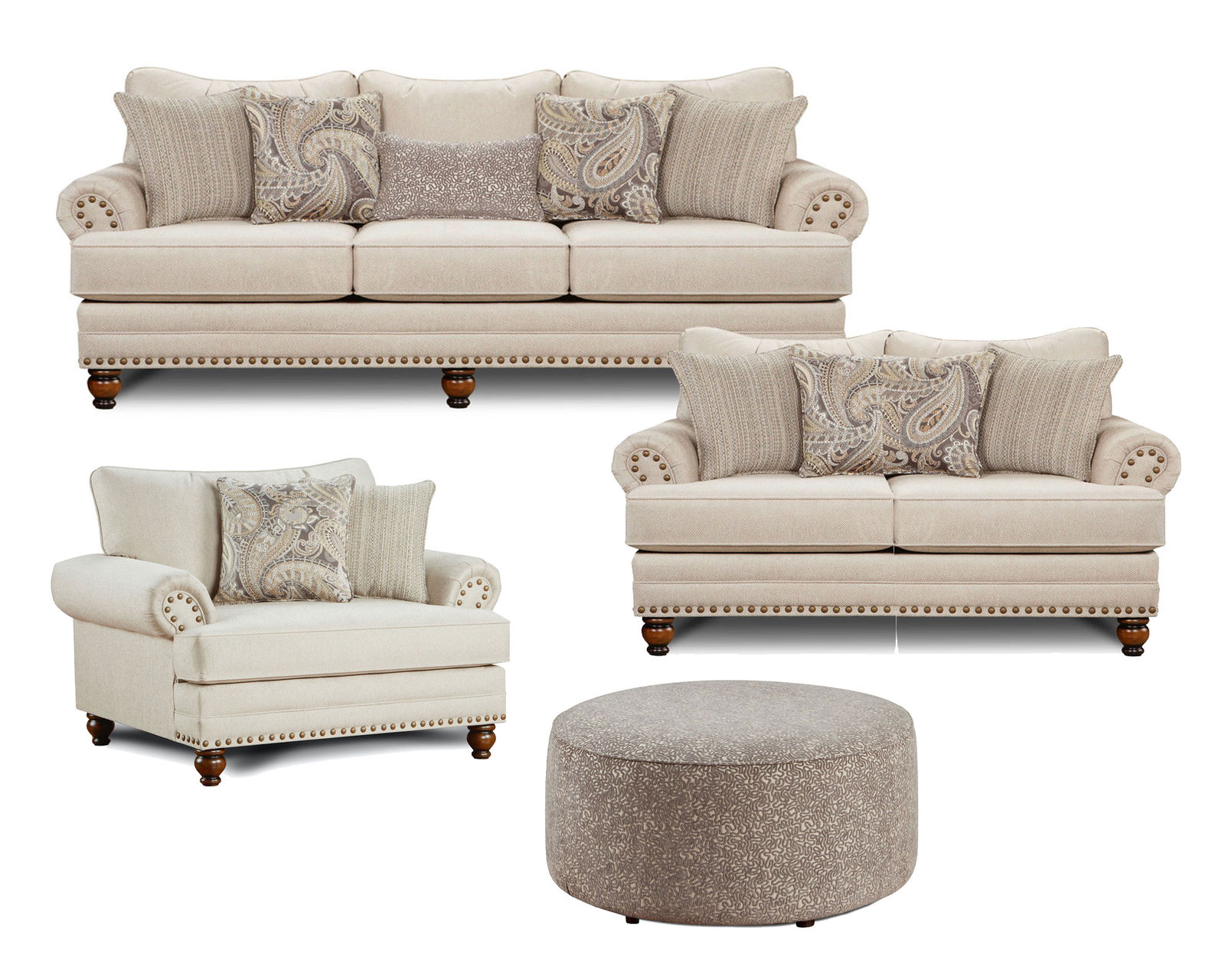 Carys Doe 3 Piece Living Room (Includes sofa - accent chair - cocktail ottoman) - Layout B: Carys Doe 4 Piece Living Room (Includes sofa, loveseat, chair and cocktail ottoman)