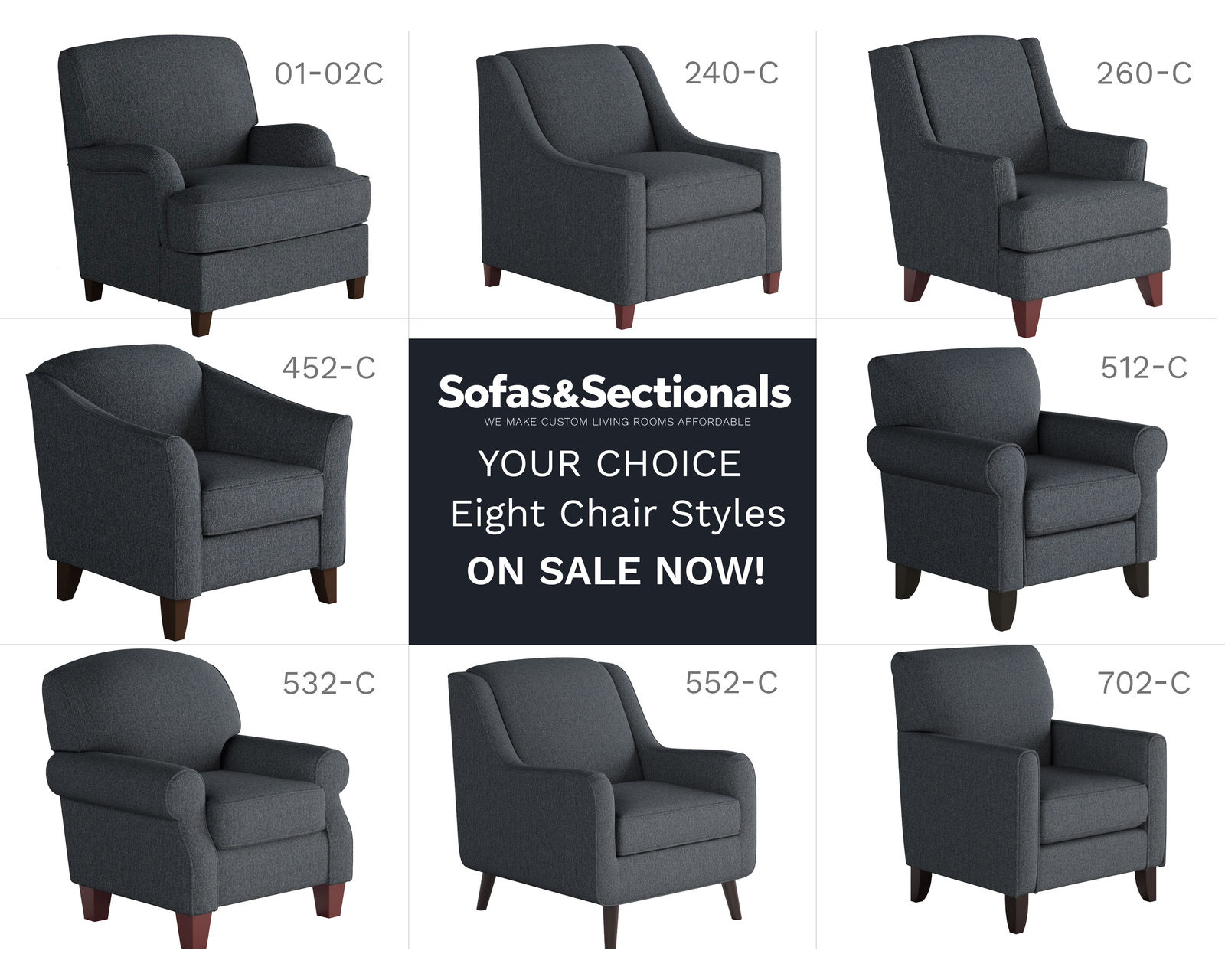 Truth or Dare Navy Accent Chairs (eight styles available) - Performance fabric