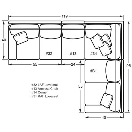 Layout F: Four Piece Sectional 119" x 95"