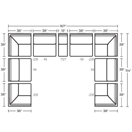 Layout G: Nine Piece Sectional 114" x 167" x 114"