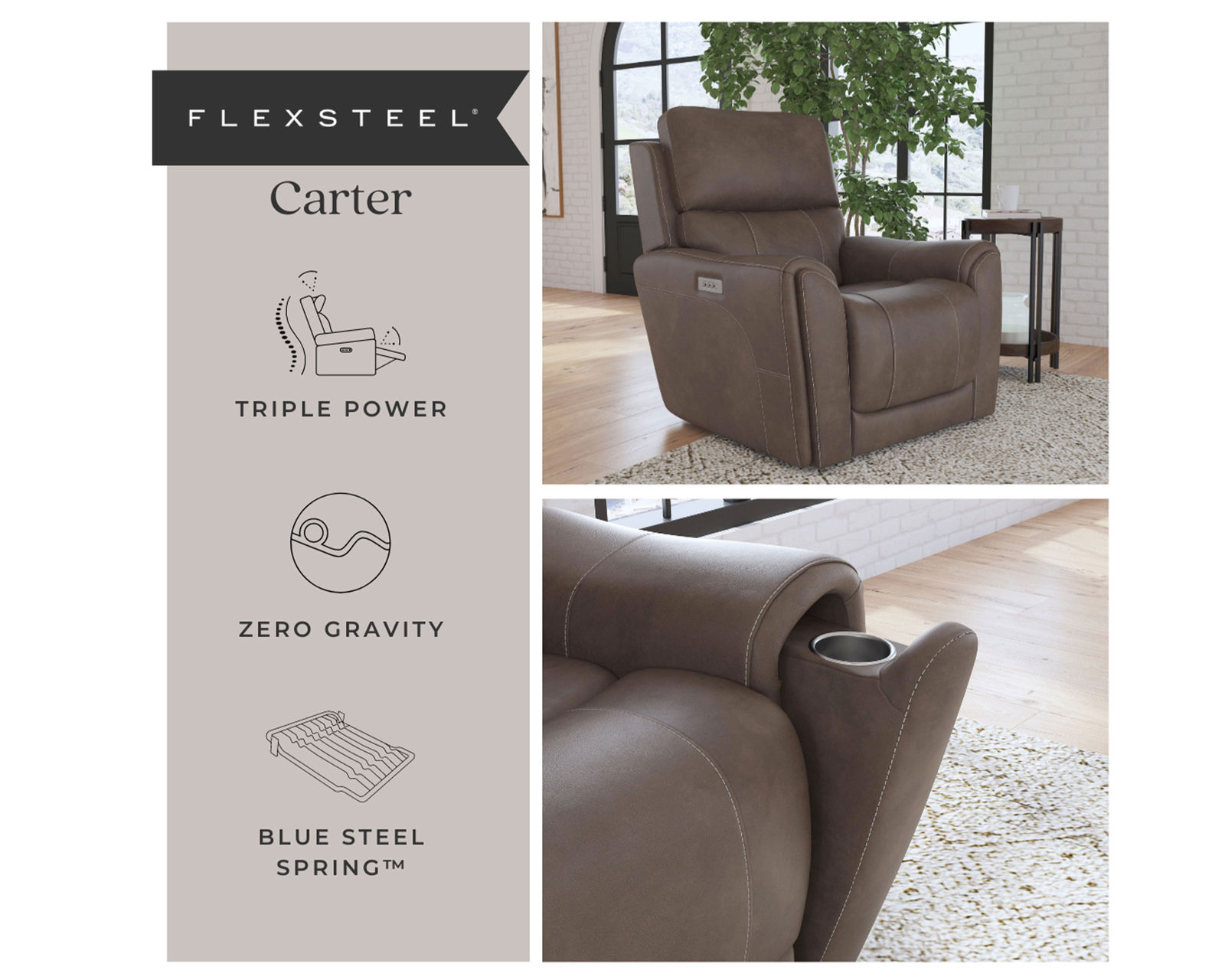 Carter 1587 Triple Power Recliner (+2 colors) In stock - Zero Gravity - Carter Triple Power Recliner