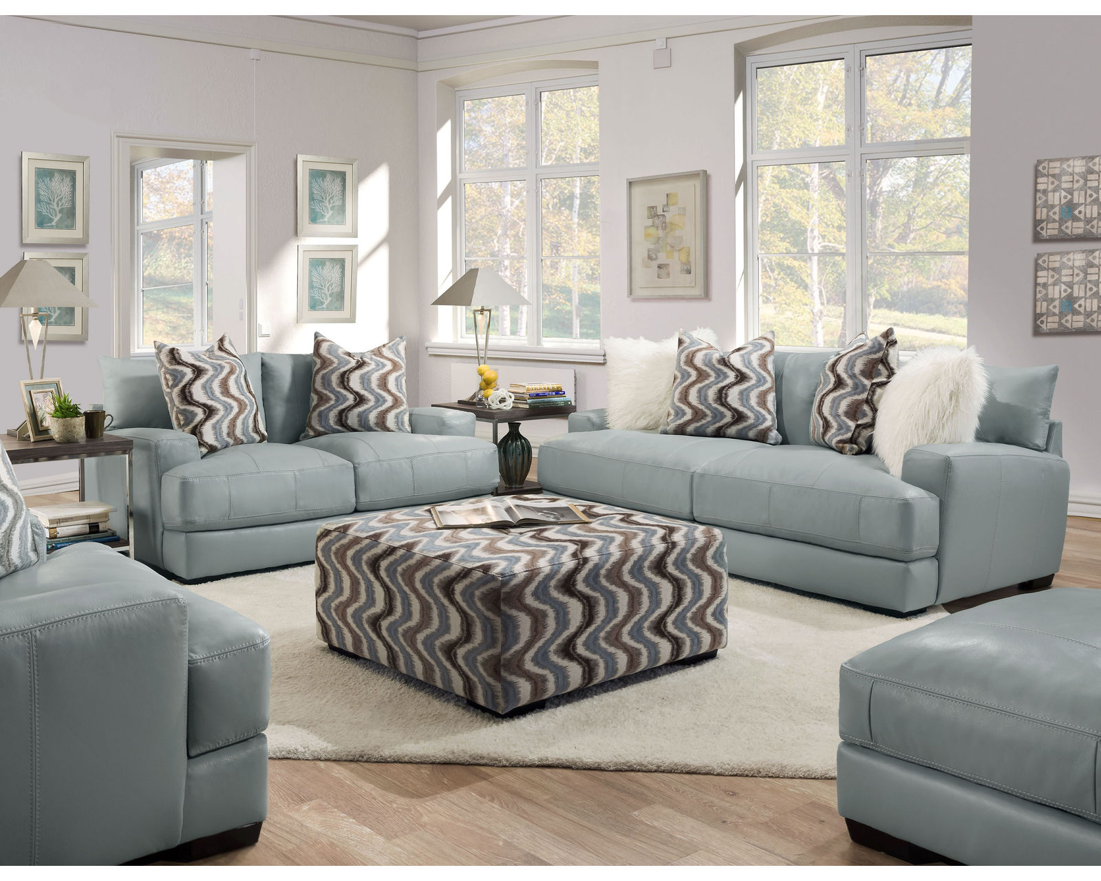 Valentia 909 Stationary Leather Sofa (87") Includes Pillows