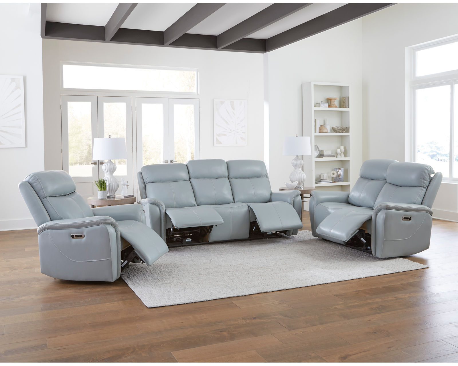 Cascade 83" Power Headrest Power Leather Reclining Sofa Seamist (In stock - Fast Shipping)