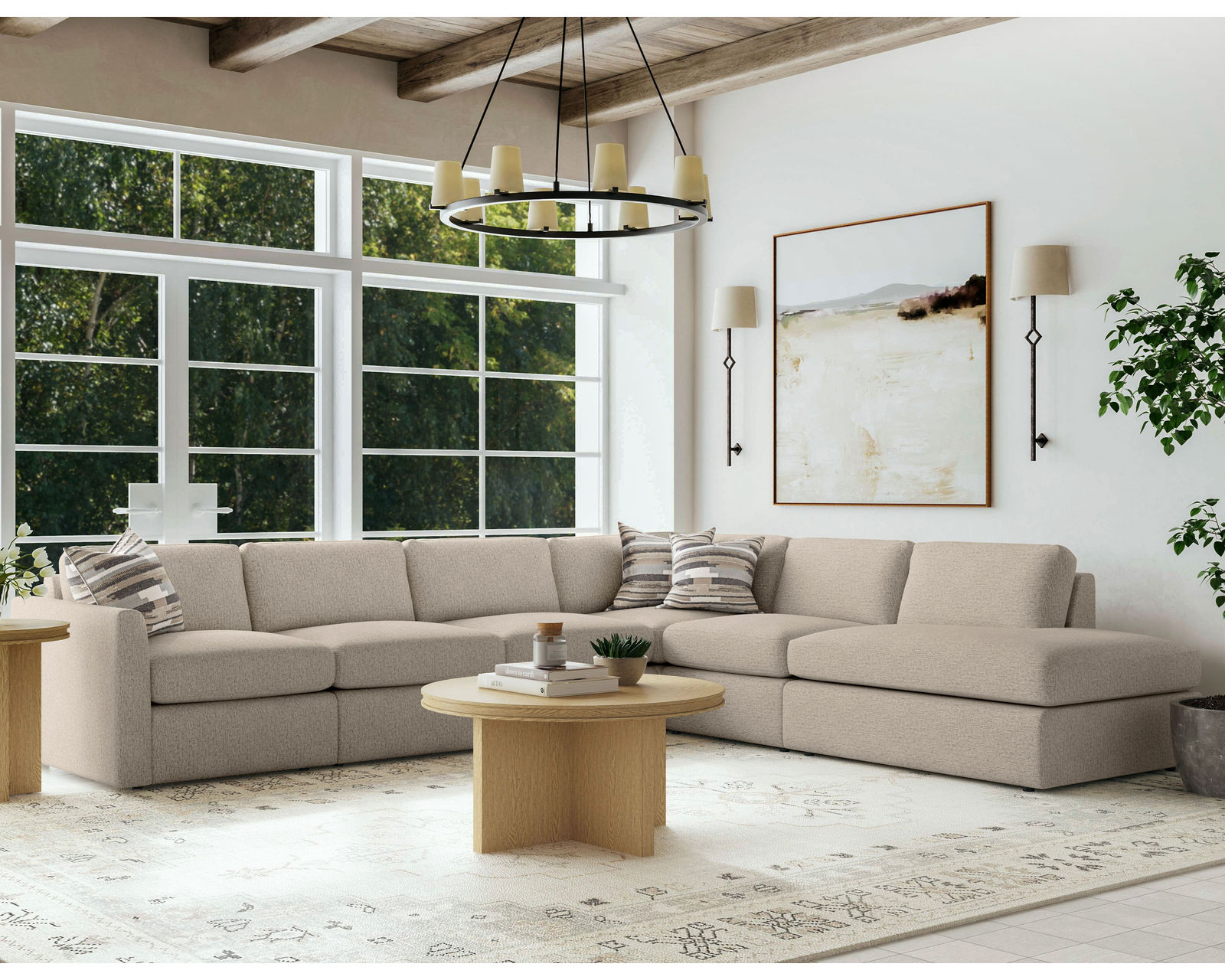 Sky 5512 Sectional (hypoallergenic down-like cushion) +100 fabrics - Layout H: Five Piece Sectional 136" x 120"