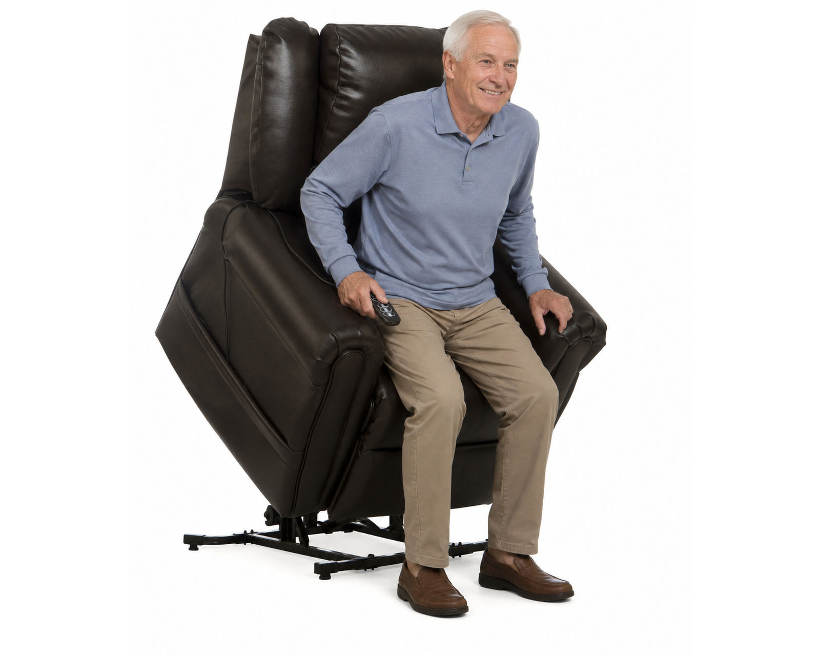 Cosset Power Lift Power Headrest Lay Flat Recliner w/ CR3 Heat & Massage Rated 250 Pounds - Shown in Leather Like Fabric Color Espresso