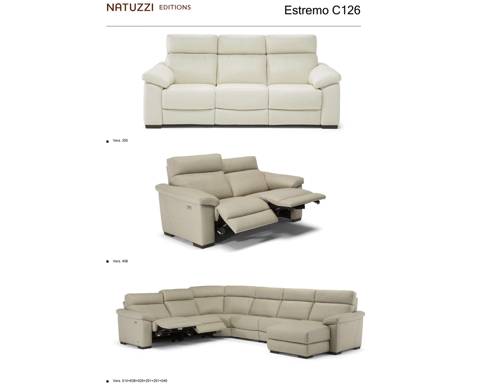 Estremo C216 Stationary Sectional (+50 leathers) - Stationary and Reclining Available