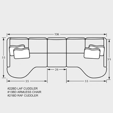 Layout D: Three Piece Sectional 55" x 136"