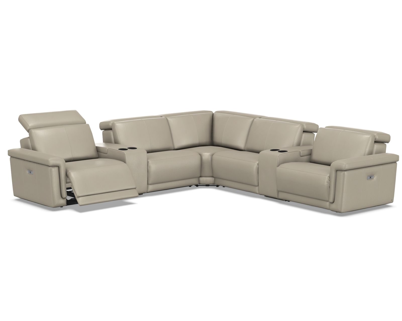 Nevin 3005 Power Headrest Power Reclining Sectional (standard and wide width) +140 leathers - Layout D: Six Piece Wide Reclining Sectional 130" x 118" (three recliners)