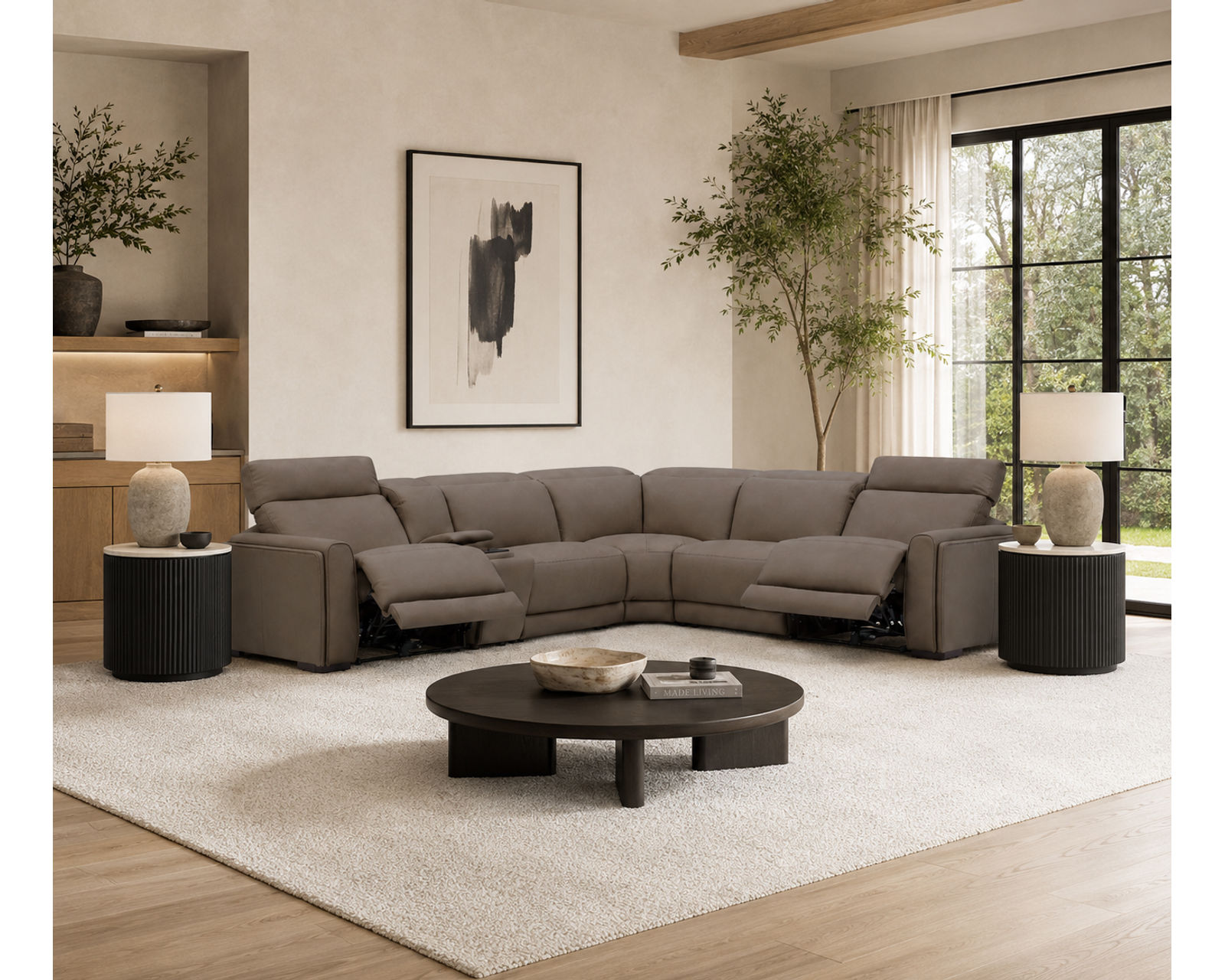 Sola 1646 Triple Power Reclining Sectional with Heat & Massage - Wide Seats (2 colors) in stock - Includes power headrest, power recline, power lumbar heat and massage