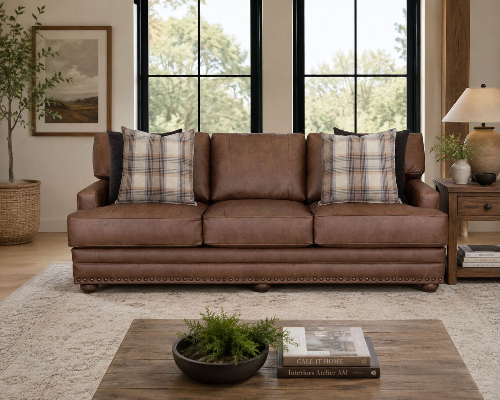 Felix 100" Extra-Wide Sofa (Leather Character. Refined Comfort) - Shown in Leather Like Fabric Color Patara Natural