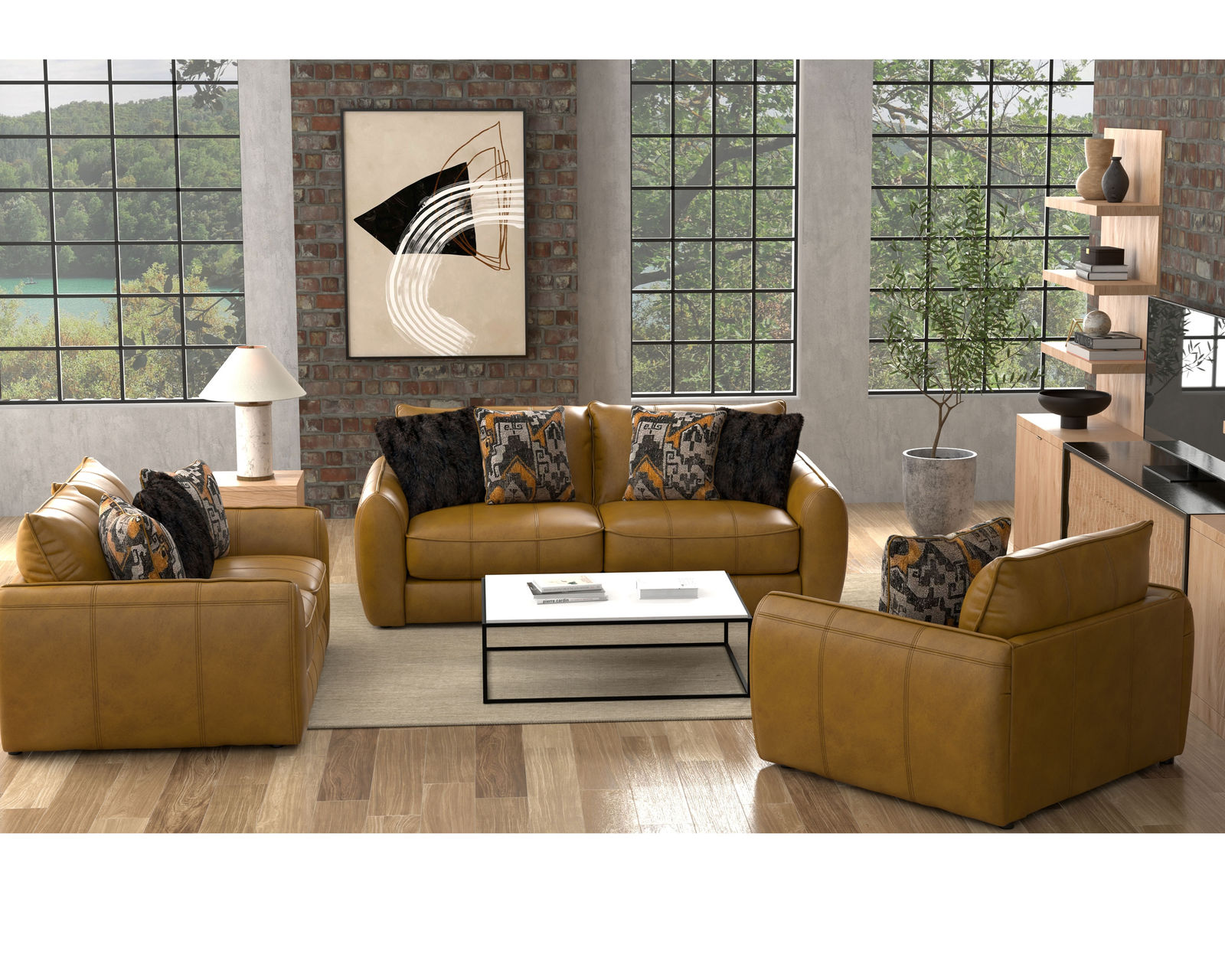 Corvara 91" Top Grain Leather Sofa (includes fabric pillows) - Enjoy the Sofa or the Entire Room
