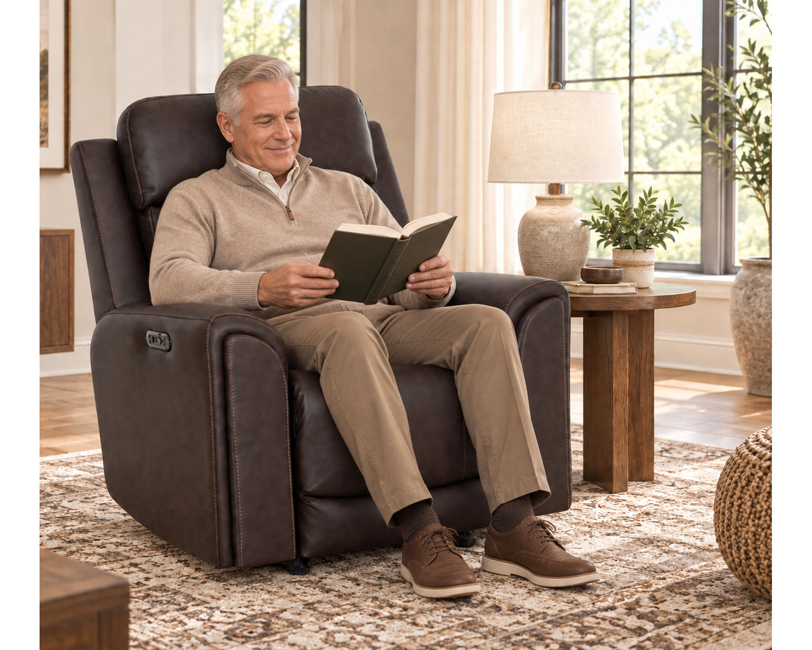 Argent 4730 Power Headrest Rocker Recliner with Neori Air Massage (Deep-Tissue Air Massage. Total Relaxation) 3 colors - Shown in a Durable Long Wearing Leather Like Fabric Color Coffee